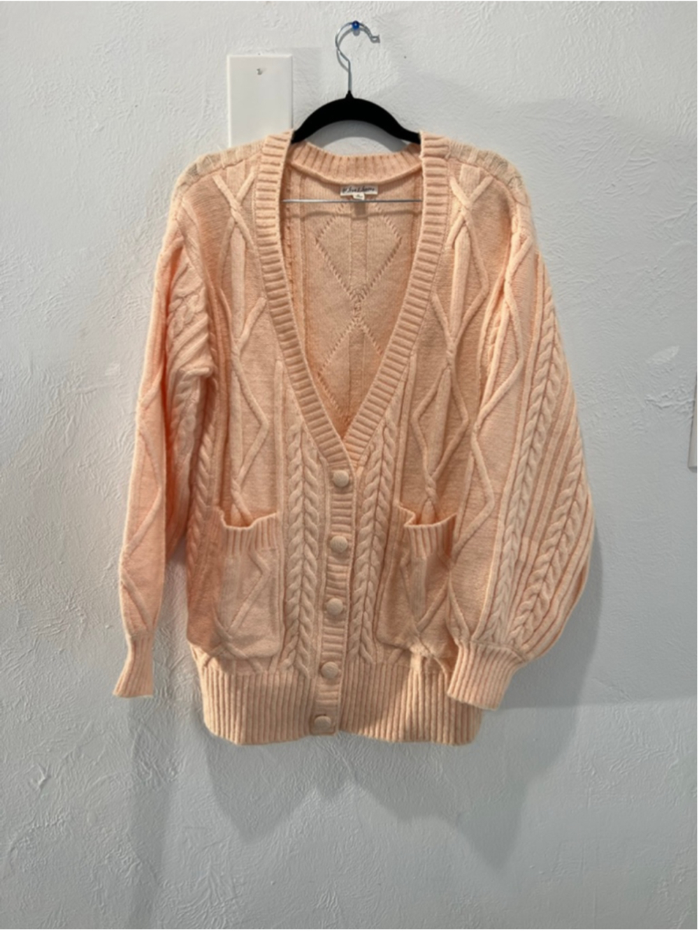 Women's For Love & Lemons Peach Cable Knit Cardigan M